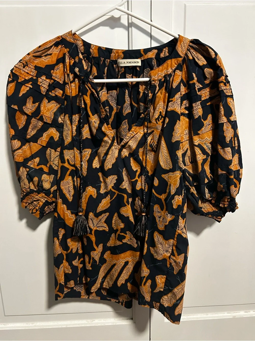 Ulla Johnson Black and Mustard Floral Peasant Blouse